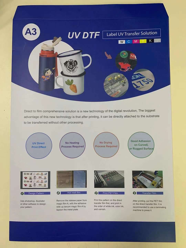 Filme UV DTF tamanho A3/A2 (conjunto de filmes A e B) UV DTF Transferência a frio/quente Filme mágico-rótulo de cristal UV para solução de transferência UV